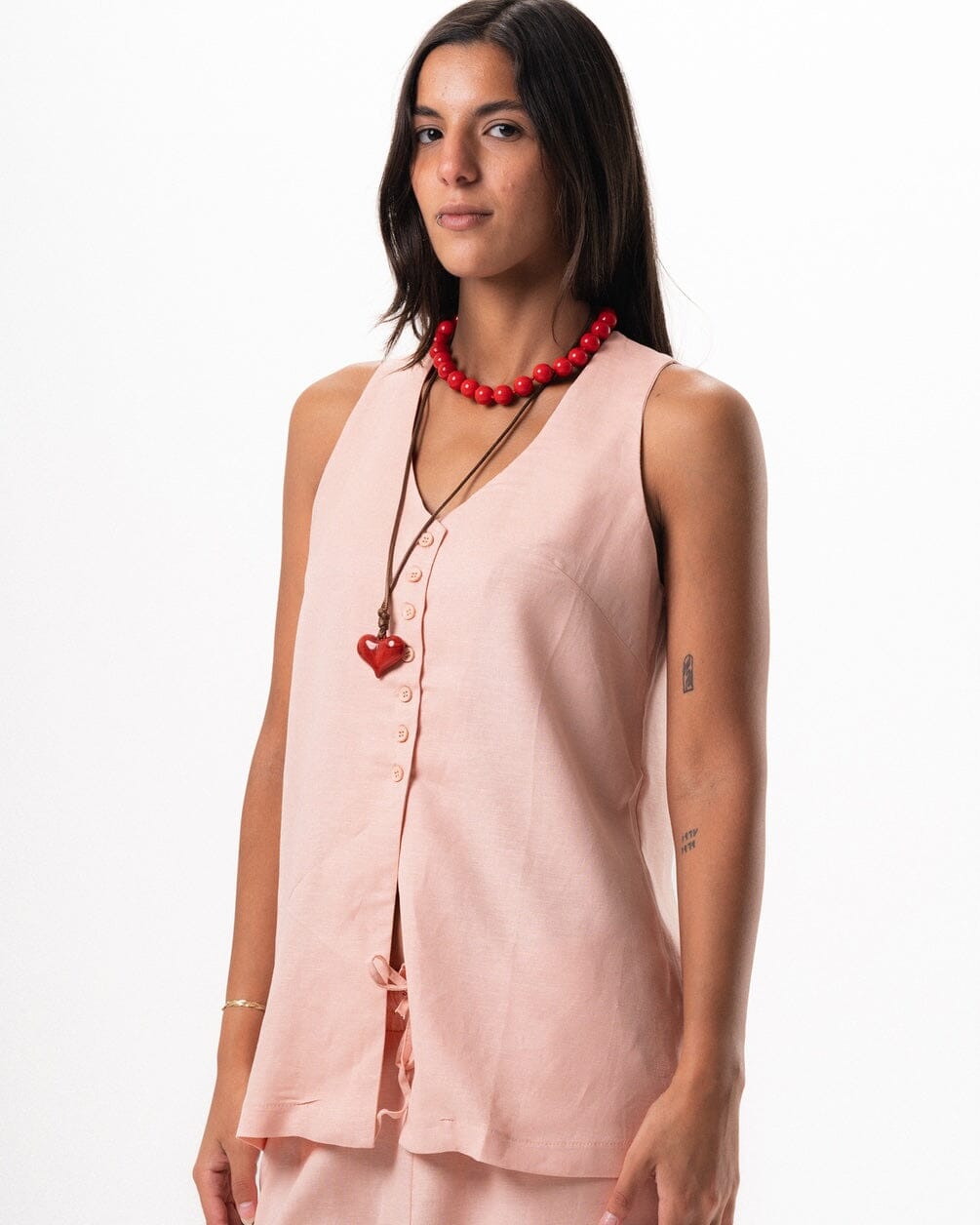 Female Pink Oversized Linen Vest Linen Vest IN YOUR SHOE XL
