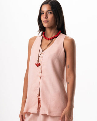 Female Pink Oversized Linen Vest Linen Vest IN YOUR SHOE XL