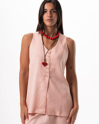 Female Pink Oversized Linen Vest Linen Vest IN YOUR SHOE M