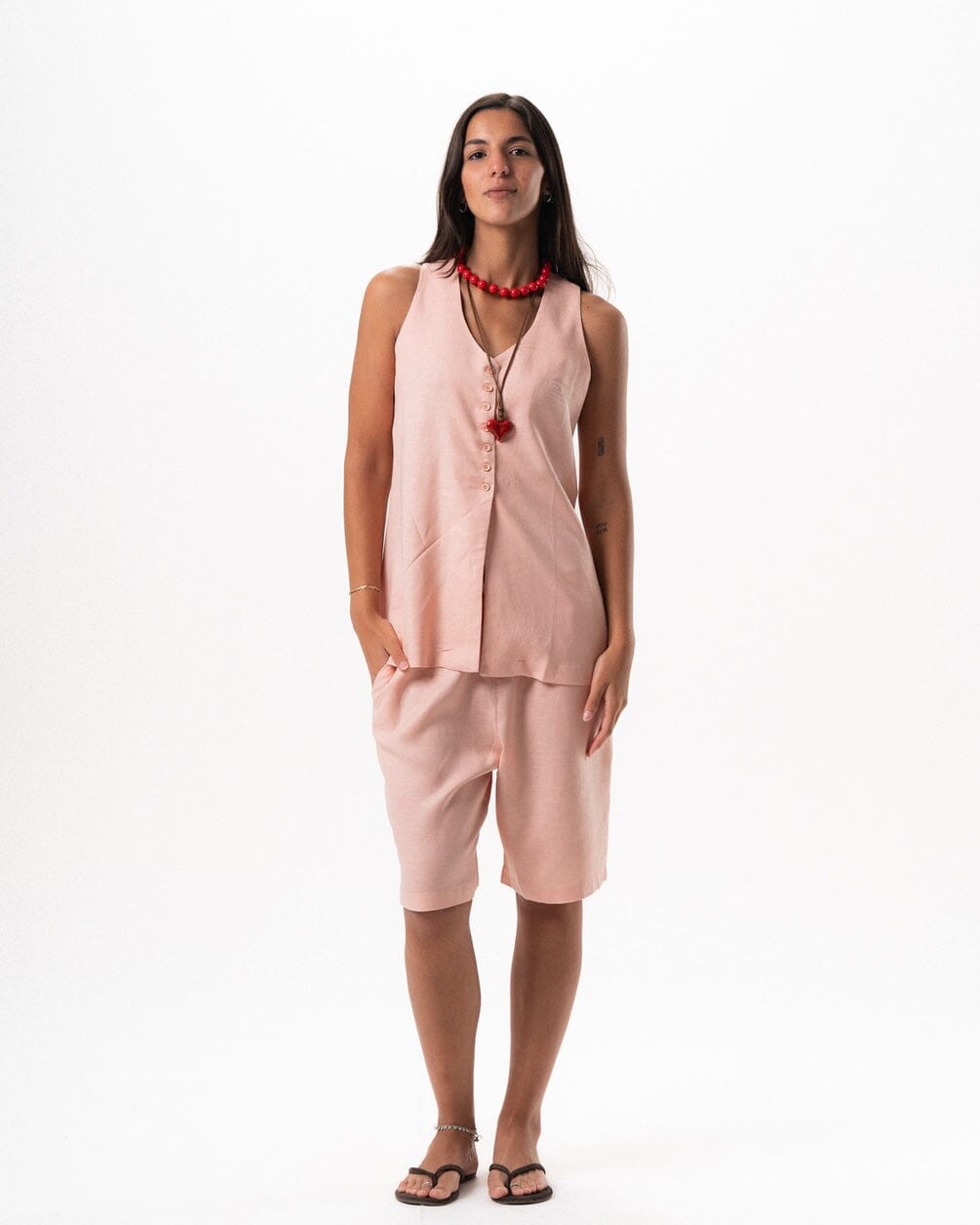 Female Pink Oversized Linen Vest Linen Vest IN YOUR SHOE S