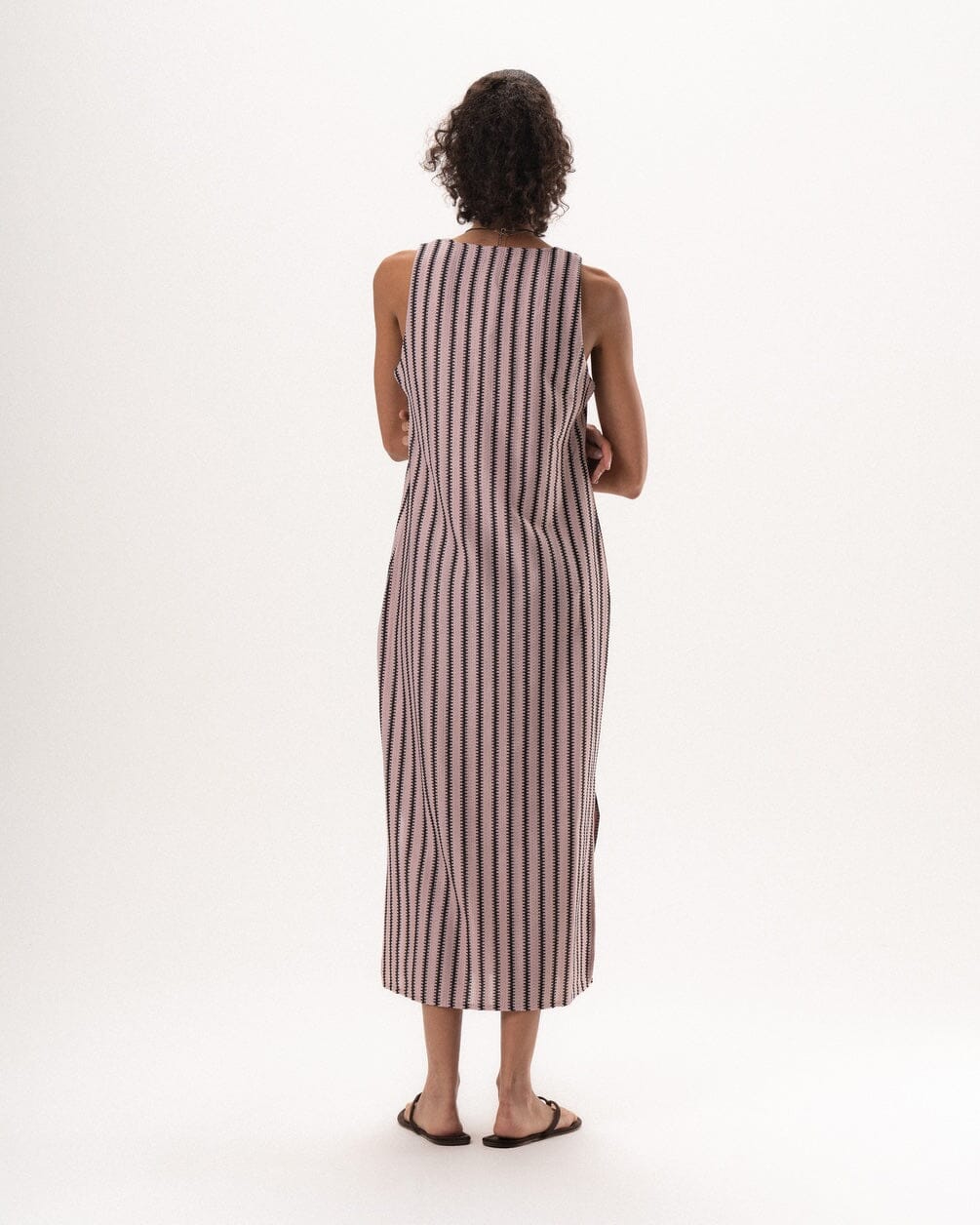 Female Pink Vertical Striped Knit Dress Knit Dress IN YOUR SHOE L