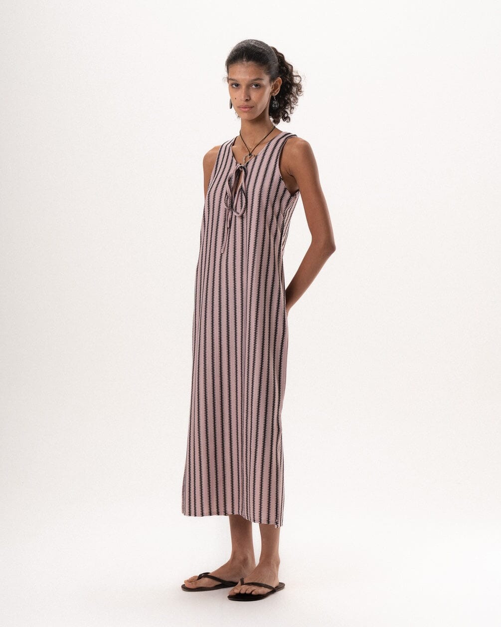 Female Pink Vertical Striped Knit Dress Knit Dress IN YOUR SHOE M