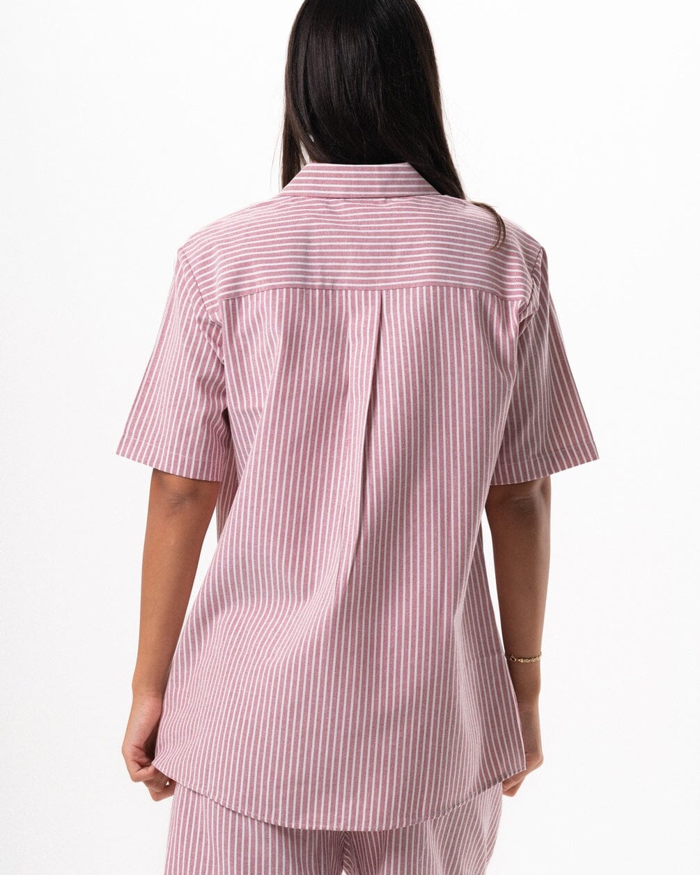 Female Red Striped Oversized Short Sleeve Shirt Short Sleeve Shirt IN YOUR SHOE L