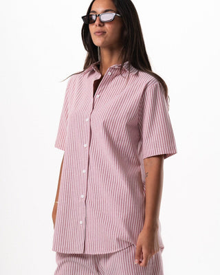 Female Red Striped Oversized Short Sleeve Shirt Short Sleeve Shirt IN YOUR SHOE XL
