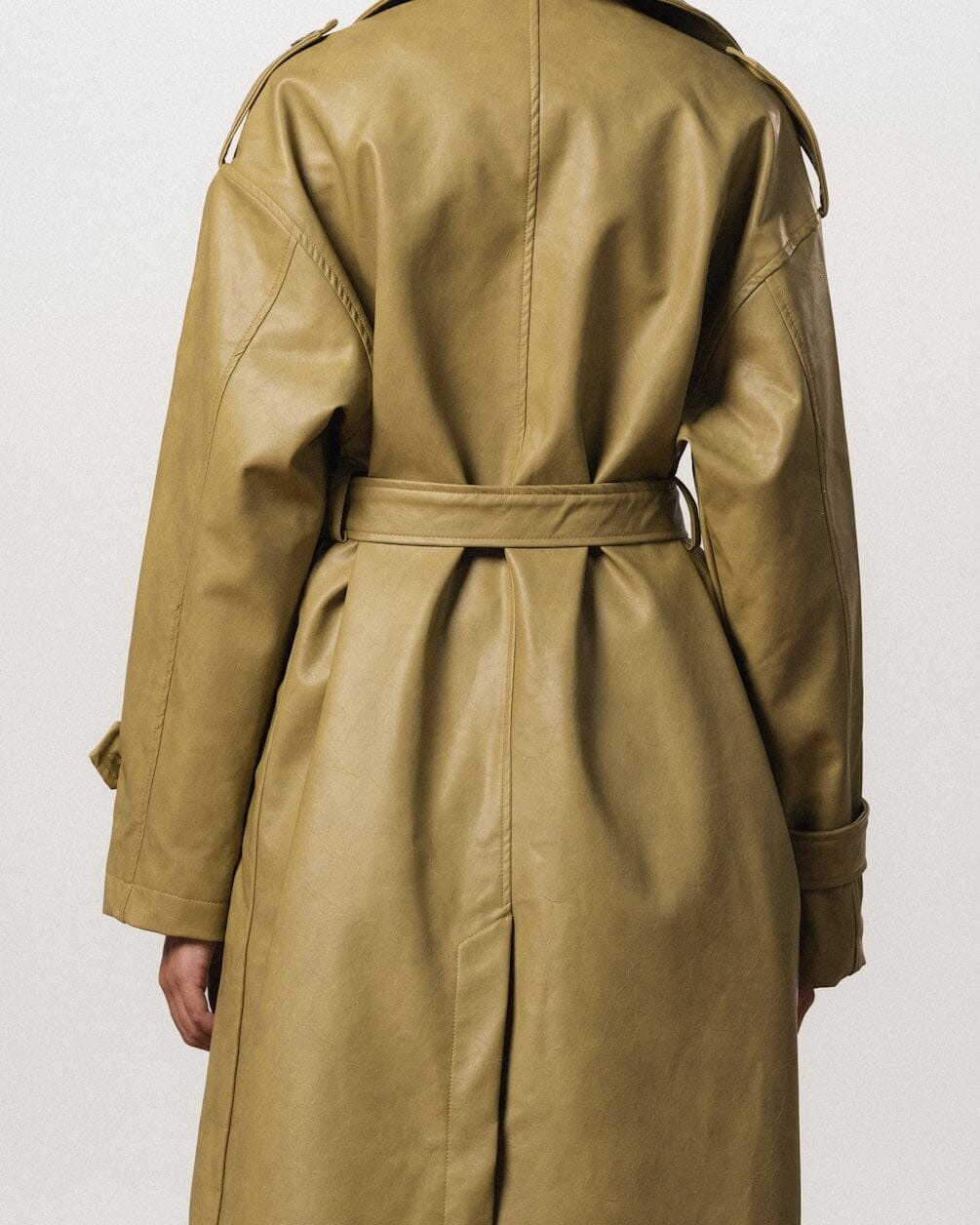 Female Sage Green Oversized Leather Coat Coats IN YOUR SHOE