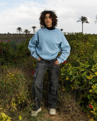 Female Wide-leg Grey Washed Cargo Jeans Jeans IN YOUR SHOE 34