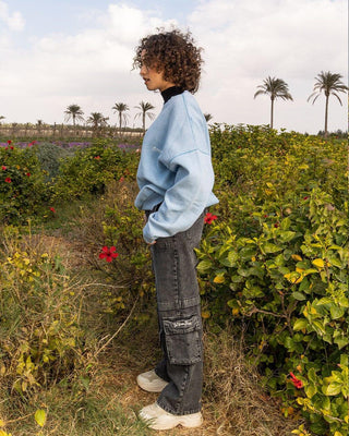 Female Wide-leg Grey Washed Cargo Jeans Jeans IN YOUR SHOE 36