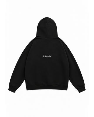 Black Basic Oversized Zip-Up Hoodie