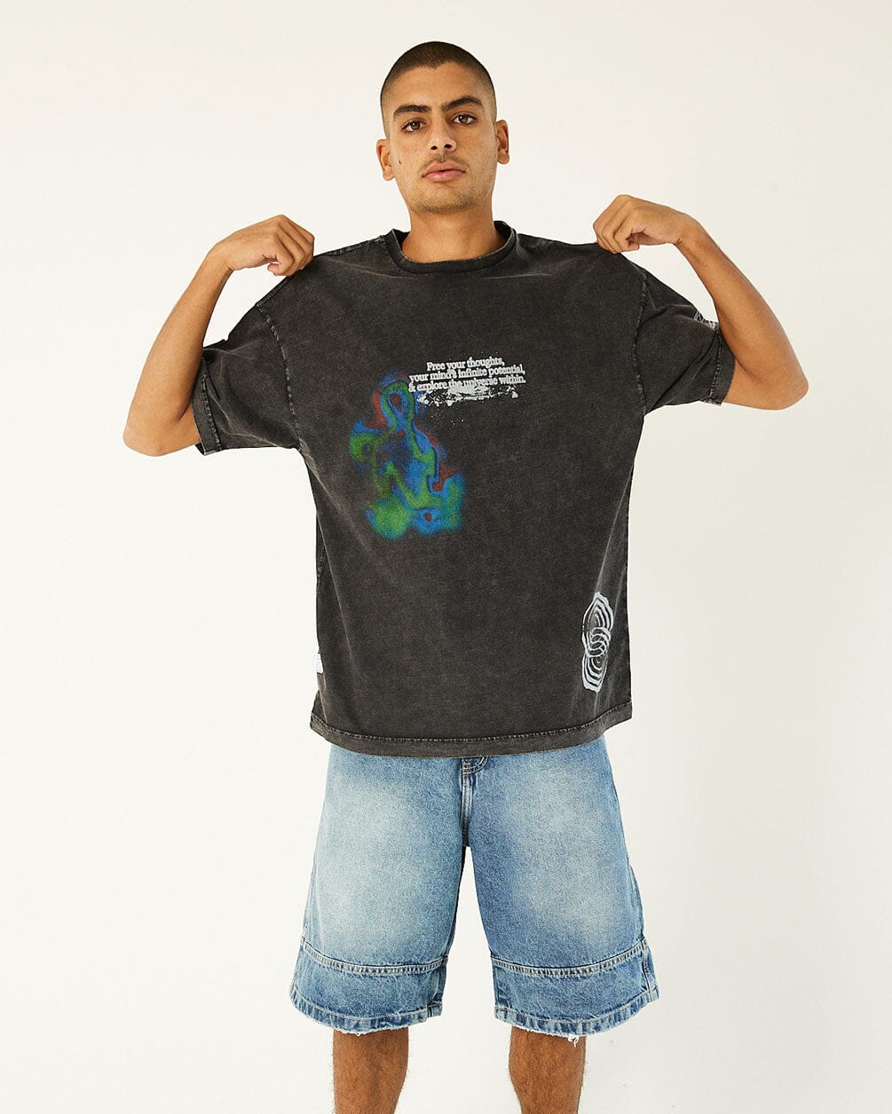 Free Your Thoughts Acid Washed Oversized Tee Washed Oversized Tee IN YOUR SHOE M