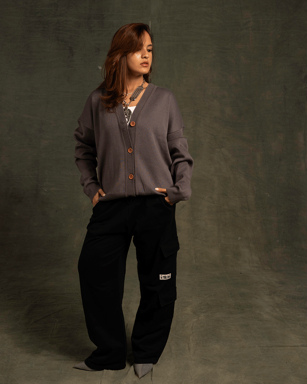 Graphite Drop Shoulder Cardigan Cardigans IN YOUR SHOE S-M