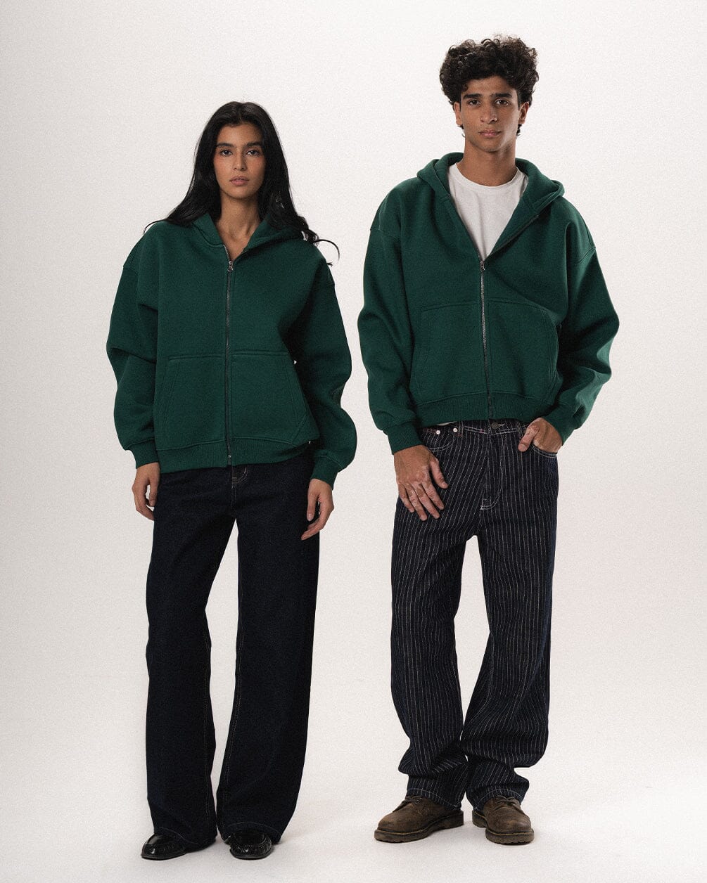 Green Basic Boxy Zip-Up Hoodie Zip Up Hoodies IN YOUR SHOE S