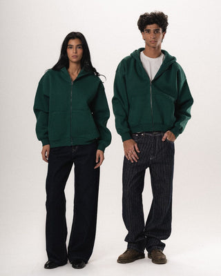 Green Basic Boxy Zip-Up Hoodie Zip Up Hoodies IN YOUR SHOE S
