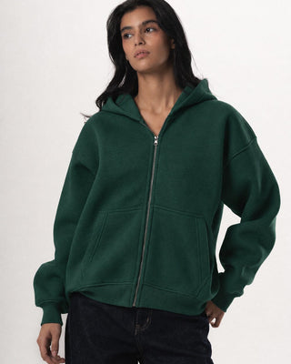 Green Basic Boxy Zip-Up Hoodie Zip Up Hoodies IN YOUR SHOE L