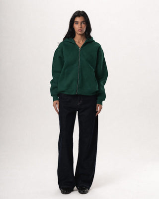 Green Basic Boxy Zip-Up Hoodie Zip Up Hoodies IN YOUR SHOE M