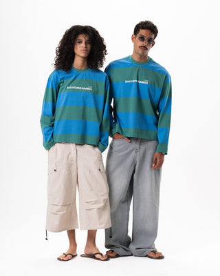 Green & Blue Striped Daydreamer Boxy Long Sleeves Long Sleeves IN YOUR SHOE S