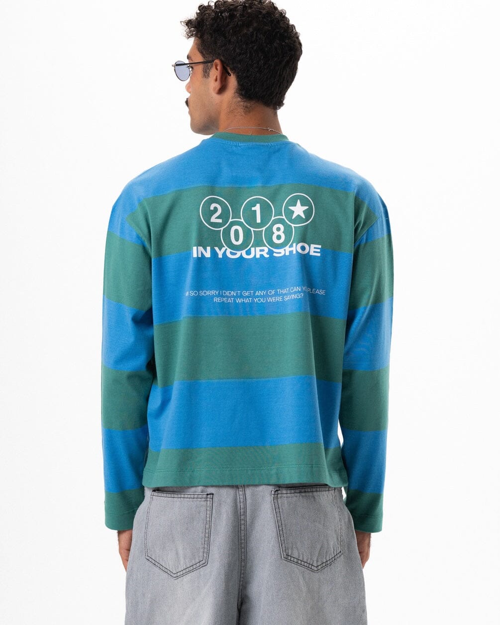 Green & Blue Striped Daydreamer Boxy Long Sleeves Long Sleeves IN YOUR SHOE M