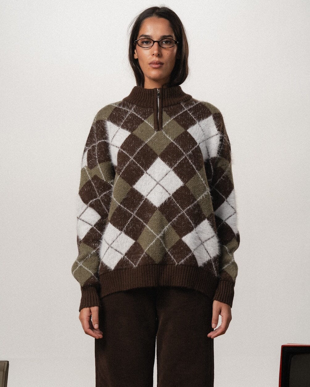 Green & Brown Boxy Knit Sweater Knit Sweater IN YOUR SHOE M