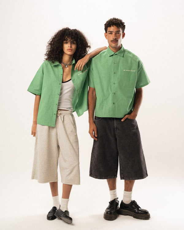 Green Grid Boxy Linen Shirt