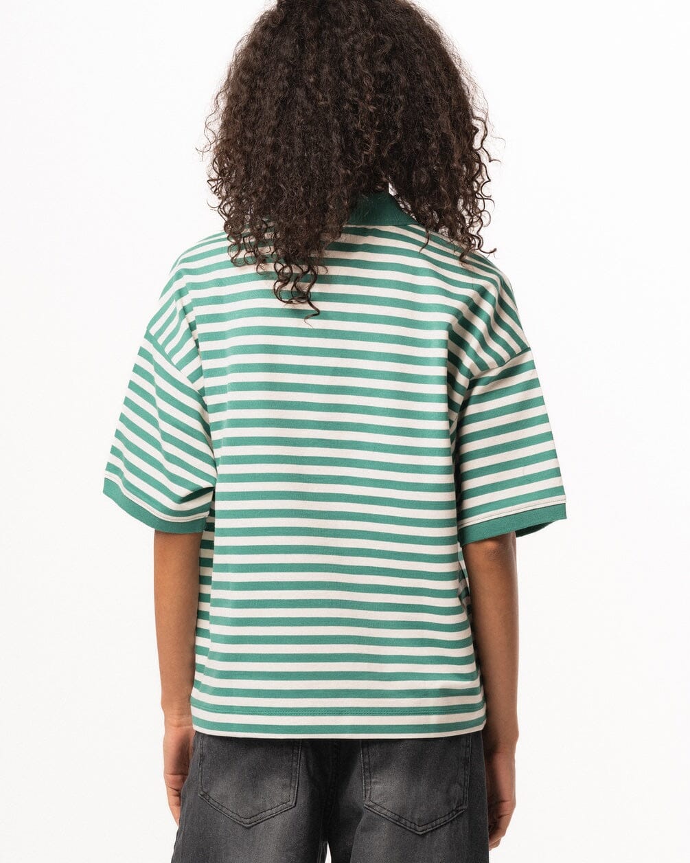 Green Narrow Striped Boxy Polo Polo T-Shirts IN YOUR SHOE L