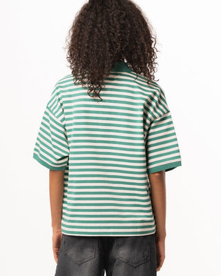 Green Narrow Striped Boxy Polo Polo T-Shirts IN YOUR SHOE L