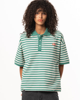Green Narrow Striped Boxy Polo Polo T-Shirts IN YOUR SHOE M