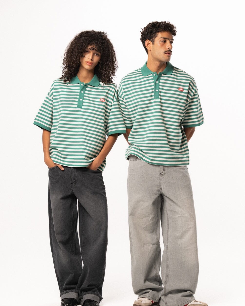 Green Narrow Striped Boxy Polo Polo T-Shirts IN YOUR SHOE S
