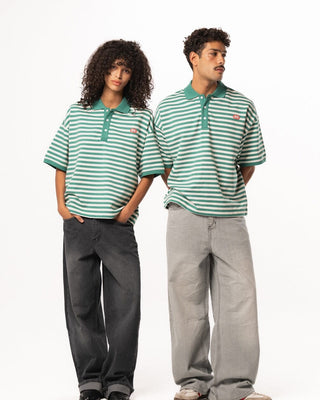 Green Narrow Striped Boxy Polo Polo T-Shirts IN YOUR SHOE S