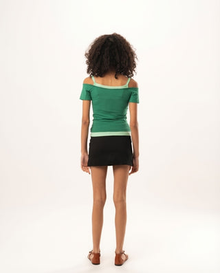 Green Off Shoulder Double Layered Top Tops IN YOUR SHOE L