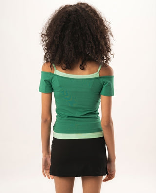 Green Off Shoulder Double Layered Top Tops IN YOUR SHOE XL