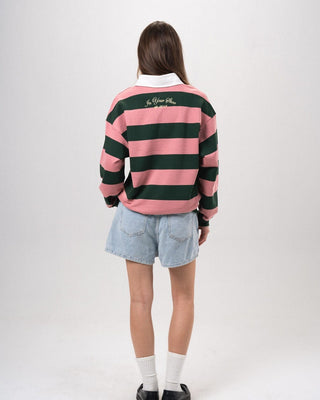 Green & Pink Striped Statement Oversized Rugby Polo Polo T-Shirts IN YOUR SHOE