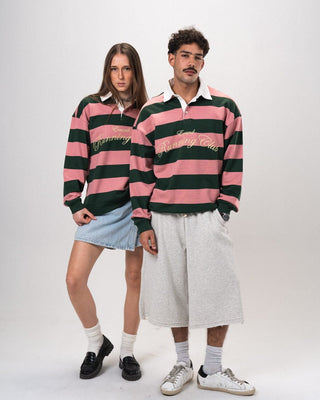 Green & Pink Striped Statement Oversized Rugby Polo Polo T-Shirts IN YOUR SHOE S