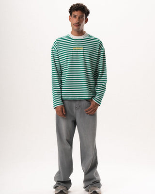 Green Striped Long Sleeve Boxy Tee Boxy Long Sleeves IN YOUR SHOE M
