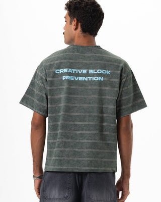 Green Washed Striped Boxy Tee Printed Boxy Tee IN YOUR SHOE L