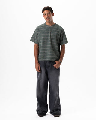 Green Washed Striped Boxy Tee Printed Boxy Tee IN YOUR SHOE XL