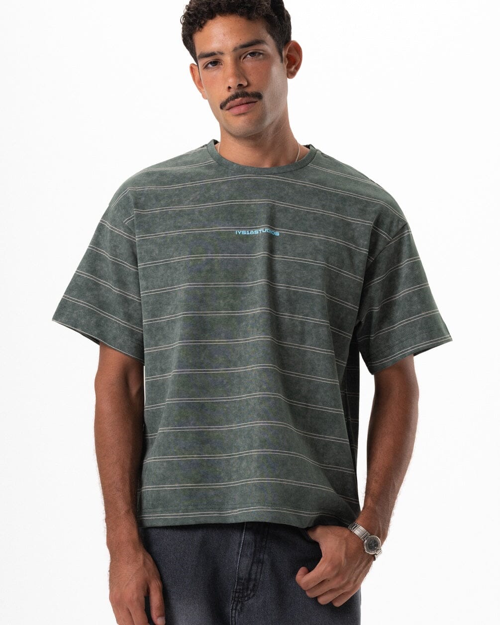 Green Washed Striped Boxy Tee Printed Boxy Tee IN YOUR SHOE M