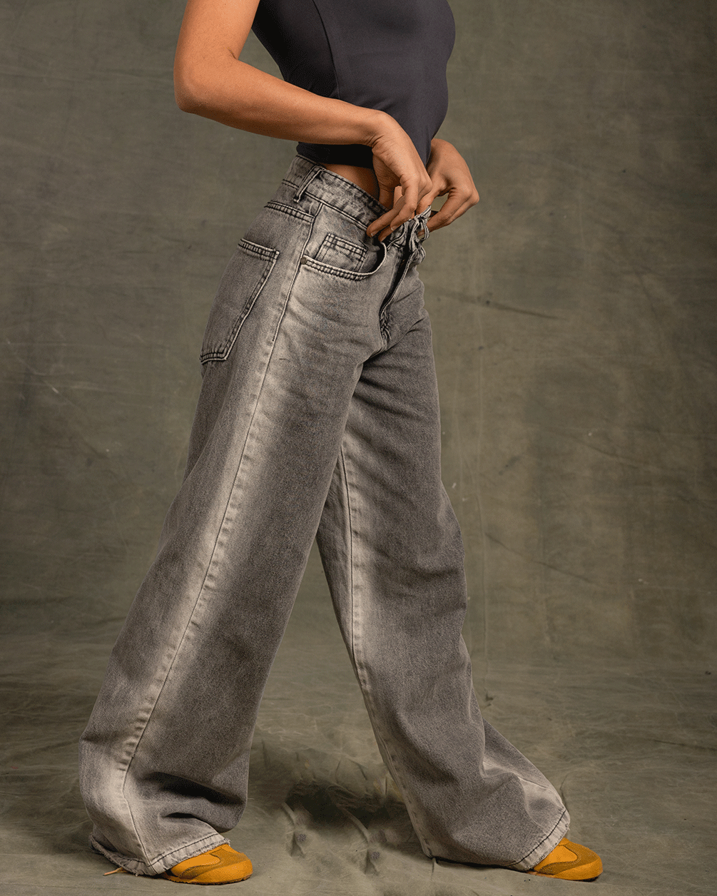Grey Border Washed Straight Jeans Jeans IN YOUR SHOE