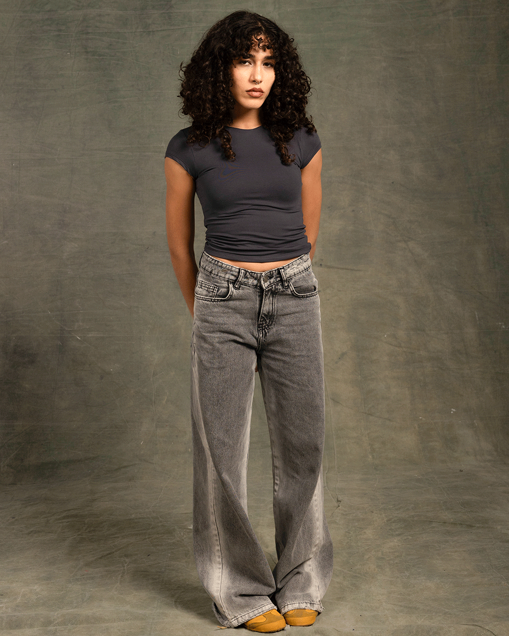 Grey Border Washed Straight Jeans Jeans IN YOUR SHOE