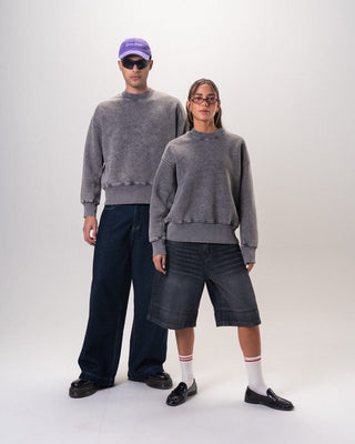 Grey Boxy Washed Crewneck Acid Washed Crewnecks IN YOUR SHOE S