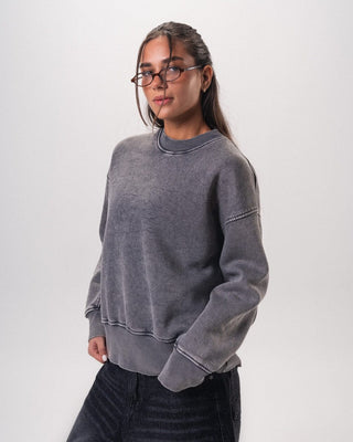 Grey Boxy Washed Crewneck Acid Washed Crewnecks IN YOUR SHOE