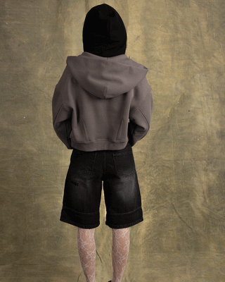 Grey Cropped Oversized Zip-Up Hoodie Zip Up Hoodies IN YOUR SHOE