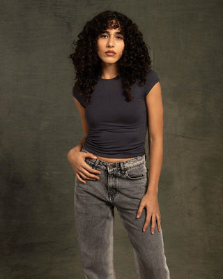 Grey Half Sleeve Cropped Top Half Sleeve Tops IN YOUR SHOE S