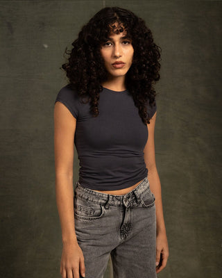 Grey Half Sleeve Cropped Top Half Sleeve Tops IN YOUR SHOE M