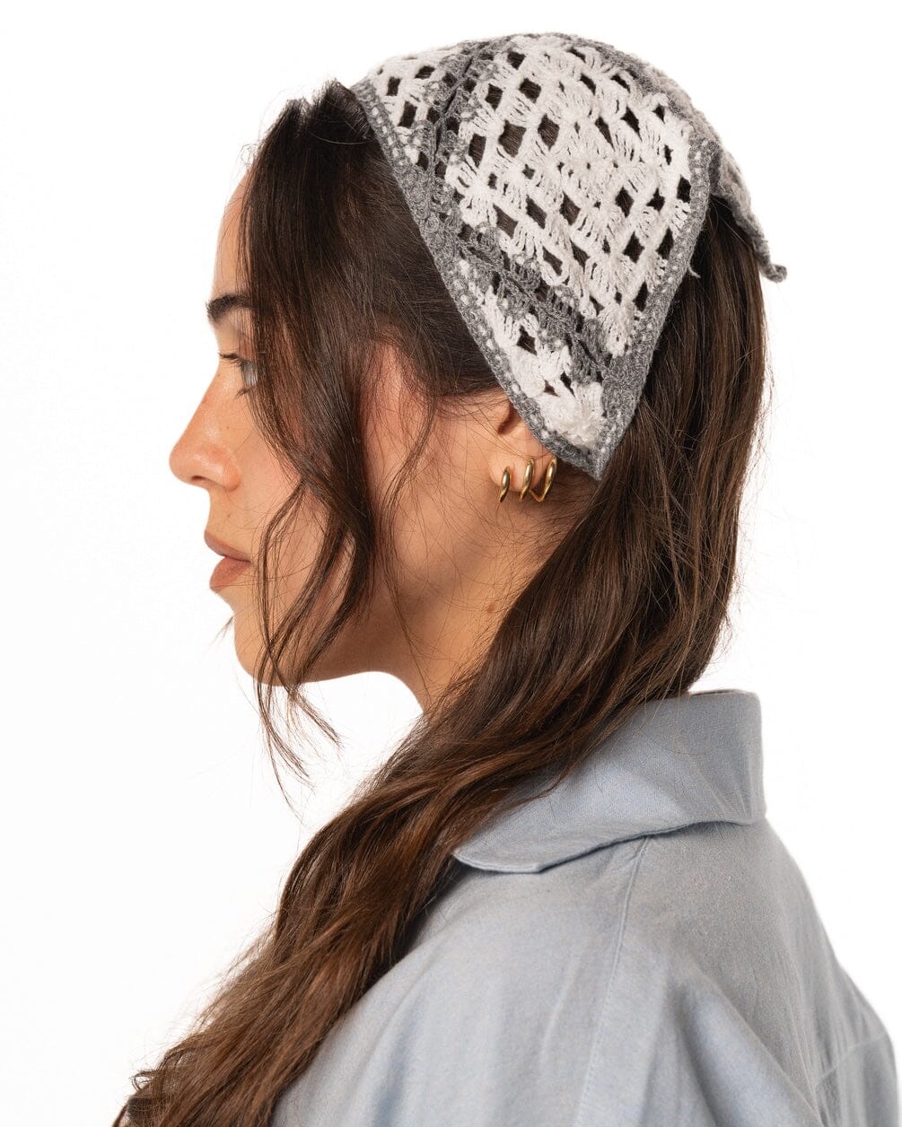 Grey Squares Crochet Bandana Bandana IN YOUR SHOE