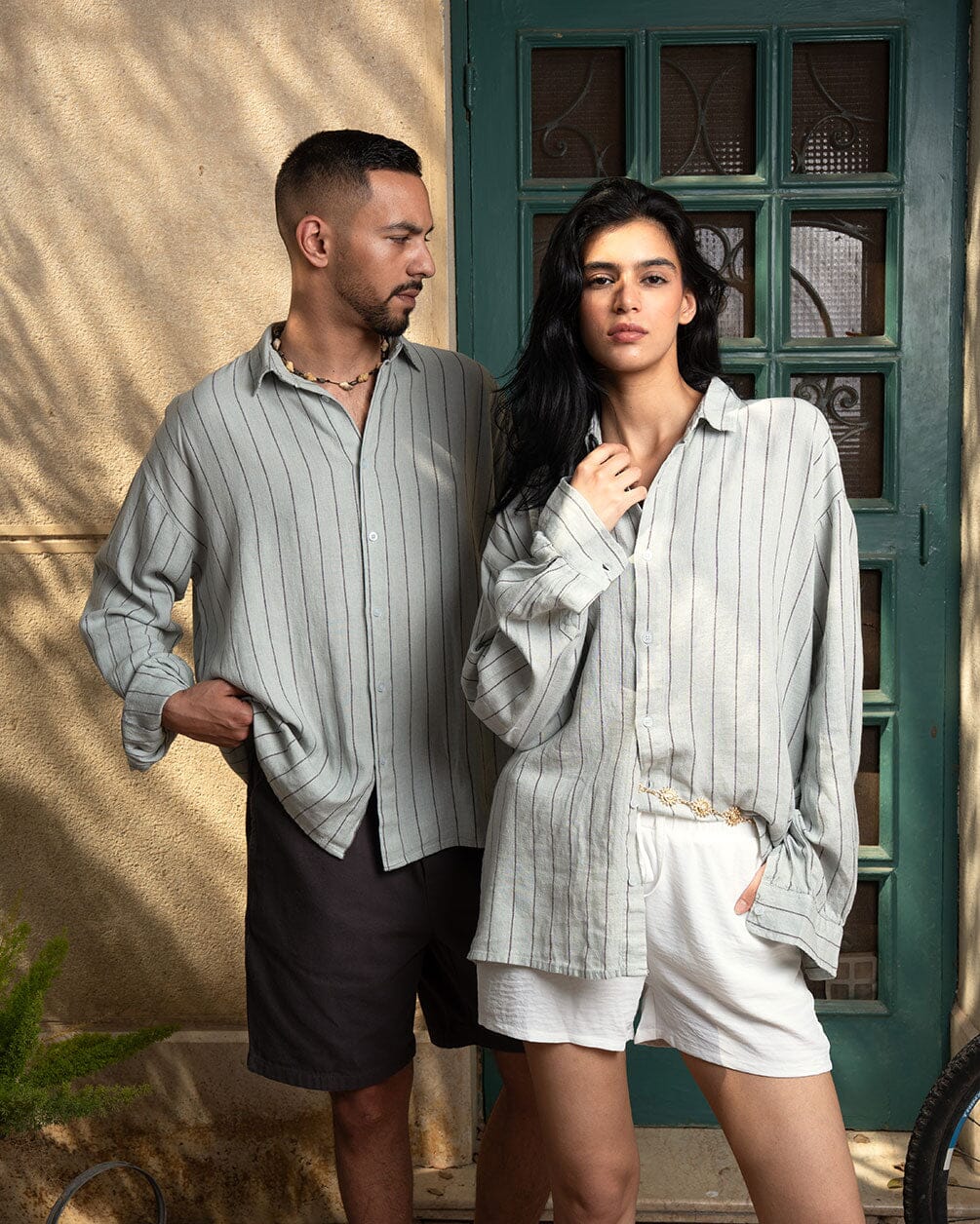 Grey Striped Shirt Linen Shirt IN YOUR SHOE S