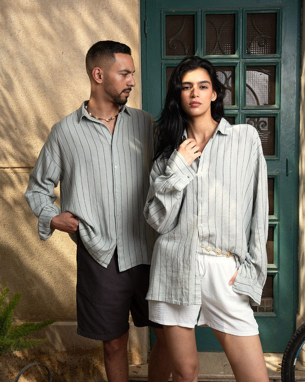 Grey Striped Linen Shirt