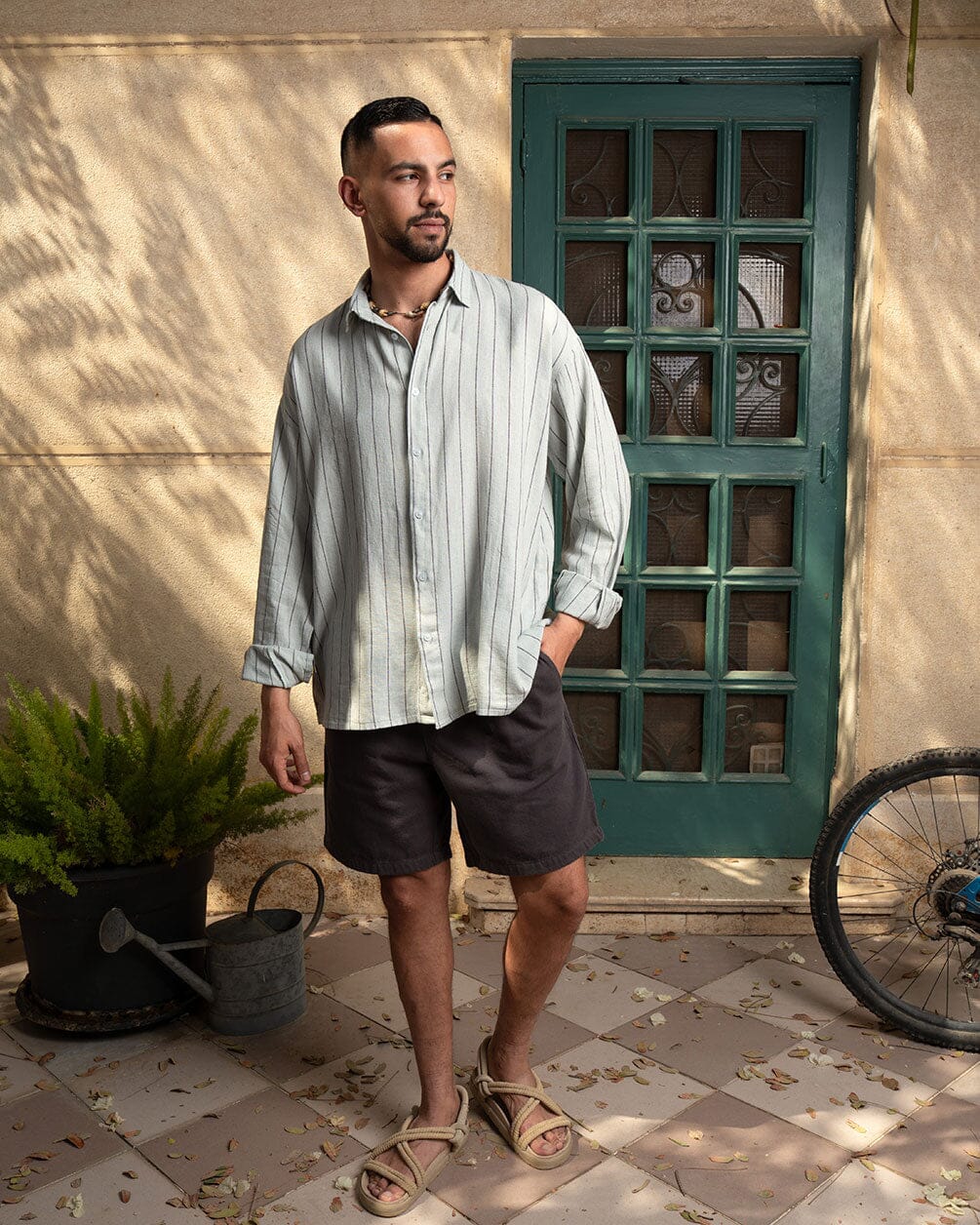 Grey Striped Shirt Linen Shirt IN YOUR SHOE L