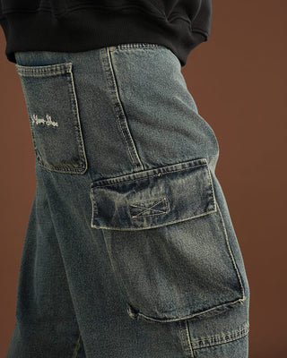 Grey Washed Multi-Pocket Cargo Jeans Jeans IN YOUR SHOE