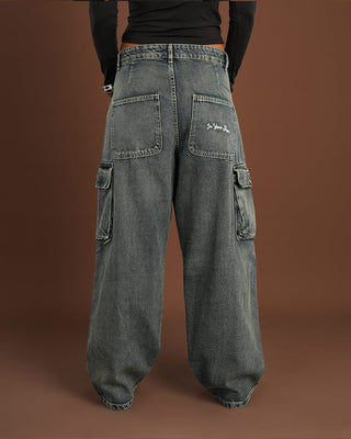 Grey Washed Multi-Pocket Cargo Jeans Jeans IN YOUR SHOE