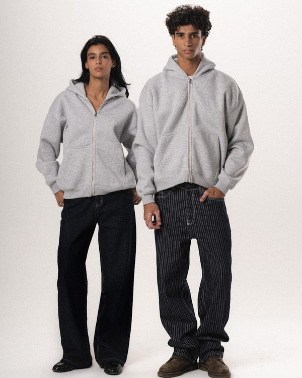 Heather Grey Basic Boxy Zip-Up Hoodie