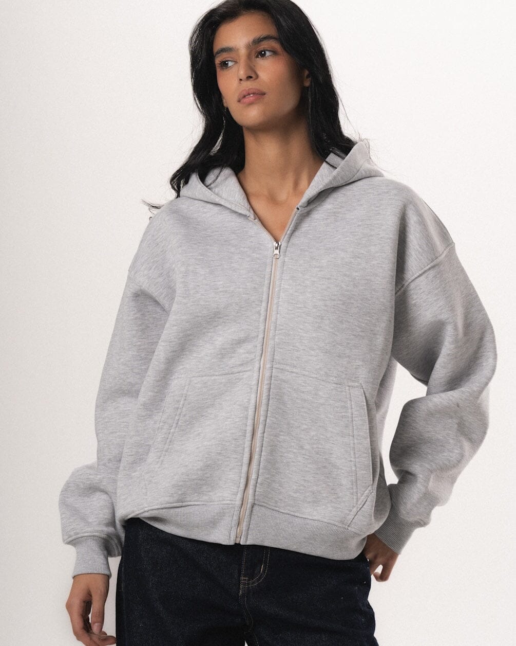 Heather Grey Basic Boxy Zip-Up Hoodie Zip Up Hoodies IN YOUR SHOE XL